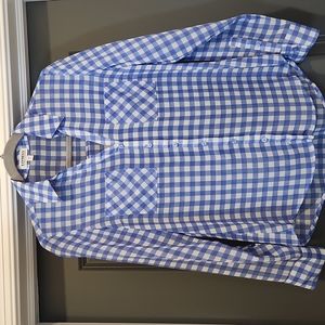 Express Portofino Blue/ White Checkered Button Up Long Sleeve